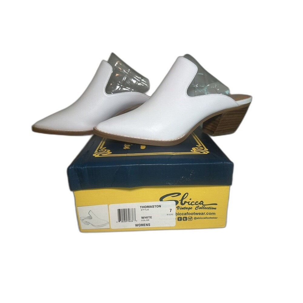 Sbicca Thomaston White Slip‎ On Leather Mule Stacked Heel Women's SIZE 7 NEW